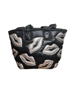 Wildfox Black and silver Tote or Shoulder Bag zipper NWT lips theme